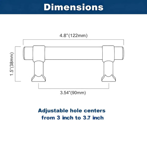 Diagram showing dimensions of 5 Pack Cabinet Pulls For Kitchen And Bedroom 3.54 Inch Center-To-Center Black Zinc Alloy With Clear Acrylic Tubes.