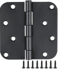 Top Notch 12 Pack Matte Black Door Hinges With Slick 5/8 Radius Corners And Smooth Full Swing Design, showing hinge and screws.