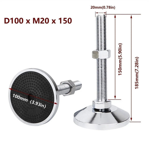 Beefy 4 Pack Heavy Duty Leveling Feet M20 Thread With Nuts, Adjustable Furniture Levelers For Heavy Benches And Equipment, Supports Up To 1700kg, Rubber Anti Slip Base, 185mm Total Height, 100mm Base Diameter, 150mm Thread Length, M20 steel leveling foot