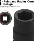 Close-up of 6-point design on Three Quarter Inch Drive 36mm Deep Impact Socket For Axle Nut Removal Six Point Pro Grade Chromium Molybdenum Alloy Steel Heat Treated Heavy Duty Wheel Nut Tool for Cars Trucks And Machinery Maintenance