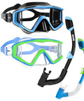 Two Panoramic Snorkel Masks With Top Dry Valve For Adults Kids And Teens Anti Fog Anti Leak Wide View PC Lens and snorkel tubes
