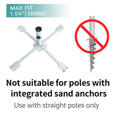 Diagram of Foldable Portable Beach Umbrella Stand With Weight Bag Sturdy Rust Free Tempered Iron Go To Base Holder.