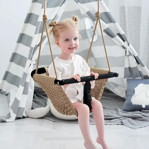 Child in 2-In-1 Toddler Swing Seat With Adjustable Ropes For Kids Heavy Duty Rope Play Outdoor Indoor Backyard Use Secure Durable