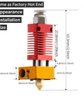 Front view of Ender 3 Hotend Upgrade Kit with M3 Stud Thermistor, 24V 40W extruder, labeled dimensions for Creality 3D printers.