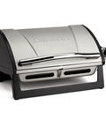Portable Stainless Steel Gas Grill With Locking Lid For Easy Transport 8000 BTU Propane Grill With Dishwasher Safe Cooking Grate Compact Tailgate Ready BBQ Grill For Camping And Small Backyards, shown with closed lid on a white background.