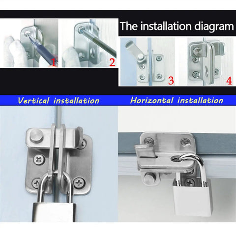 Installation diagram for Heavy Duty Stainless Steel Sliding Bolt Door Latch With A Brushed Finish for gates and drawers.