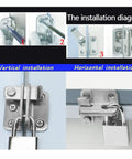 Installation diagram for SSWKTCRPZ Stainless Steel Sliding Bolt Lock Door Latch Gate Drawer Hardware, vertical and horizontal options.
