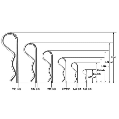 Versatile R Clips And Cotter Pin Kit 24 Pc Stainless Steel Zinc Plated Heavy Duty Retaining Fasteners For Locks Hitches And Mechanical Mounts Durable Rust Resistant Pins Great For DIY Projects And Shop Work With Rust Resistant Finish And Easy Storage In. size chart of six R clips