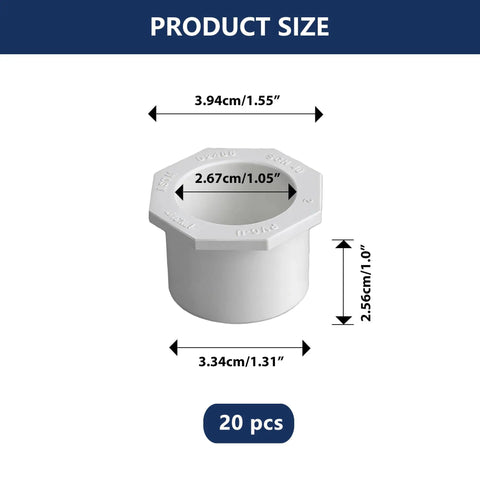 3/4 X 1/2 Inch PVC Reducing Bushing Socket To Socket White Pipe Fitting Adapter 10 Pack Schedule 40 Plastic Reducer Bush For Home Plumbing Pool And Industrial Use, size chart