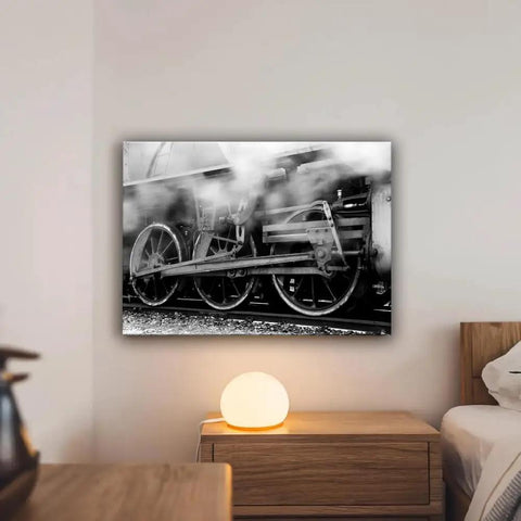 Train Locomotive Wall Art Poster Black And White Running Gear Wheel Canvas Print Unframed 8x12 Inch Modern Home Decor
