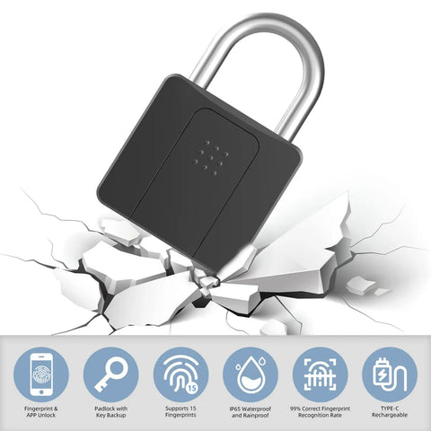 Smart Fingerprint Padlock With Waterproof Design, Key Backup, and Mobile App Control for gates and fences on cracked surface