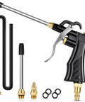 Go-To High Volume Air Blow Gun with brass adjustable nozzle, 13.7 inch extension hose, steel extensions, universal pneumatic tool