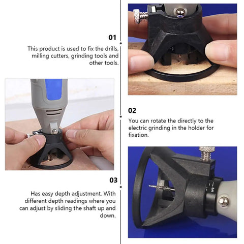 Hands adjusting Heavy Duty 2 Piece Mini Rotary Tool Positioner With Easy Depth Adjust And Precision Milling Locator Attachment.