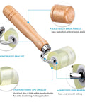 Front view of LUMITECO auto car sound-deadening roller with wooden handle, chrome brackets and PU roller