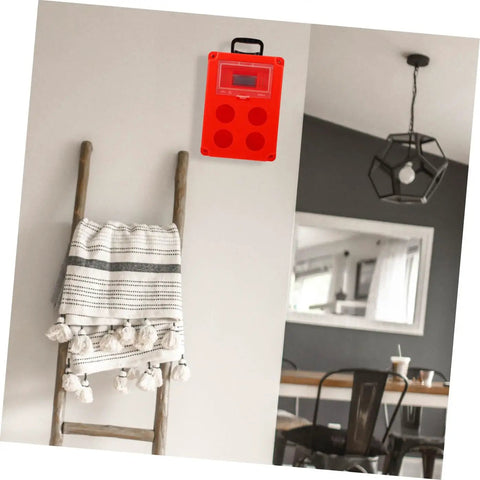 Red Portable Weatherproof Outdoor Electrical Junction Box with Impact Resistant Plastic installed on interior wall.