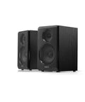 R33BT Bluetooth Bookshelf Speakers And 2.0 Powered Studio Monitors Black Wood Enclosure Pair with front view