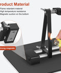 Magnetic Circuit Board Holder With Gooseneck Arms Adjustable 360 Degree Flip showing flame retardant, high temp resistance material.