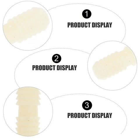 Close-up of Heavy Duty Nylon Shelf Dowel Pins with threads on both ends, white color, suitable for closet and pantry shelving.