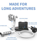 Portable Camping Shower Pump Powered By Four D Batteries, 0.66 Gallons Per Minute Flow, Eight Foot Hose Reaches Every Corner display