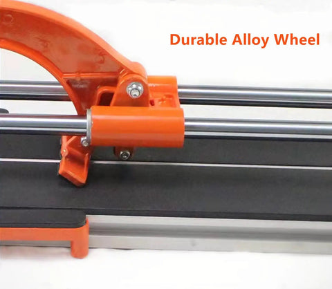 Close-up of tungsten wheel and dual rails on 24 Inch Manual Tile Cutter With Double Rails For Ceramic And Porcelain Tiles Beast Mode Stability Anti Skid Feet Adjustable Ruler Precise Cuts And Easy Setup Hand Tool