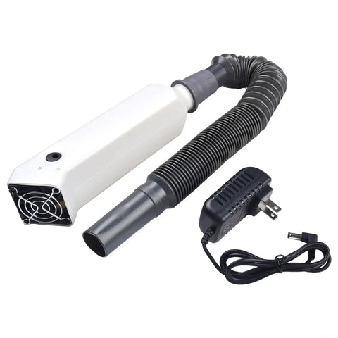 Badass Soldering Fume Extractor With Adjustable Telescopic Hose For Crisp Air Purification And Easy Workbench Flow, includes power adapter.
