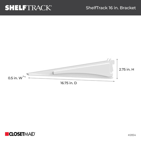 Locking Shelf Bracket For 16 Inch Deep Wire Shelving That Fits ShelfTrack And Adjustable Closet Systems White side view