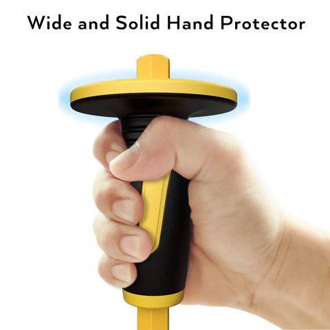 Close-up of hand gripping handle of chisel from 5 Piece Geology Rock Pick Kit With 32 Oz Rock Hammer And 12 Inch Masonry Concrete Chisel
