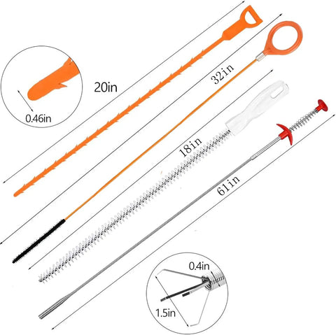 Flexible Drain Snake Clog Remover Tool For Toilet, Shower, Kitchen And Bathroom Drains, 61 Inch Reach Gutter Cleaner Grabber, Opens Stubborn Clogs Quickly, Flexible Claw Reacher For Easy Home Plumbing
