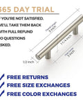 Product specifications for 5 Inch Brushed Nickel Cabinet Pulls Stainless Steel Kitchen Drawer Handles 3 Inch Hole Center With Mounting Template 30 Pack.