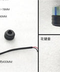 Front view of forklift electromagnetic brake for pallet truck, 24V DC, 25W; round metal housing, 90mm diameter, 400mm cable.
