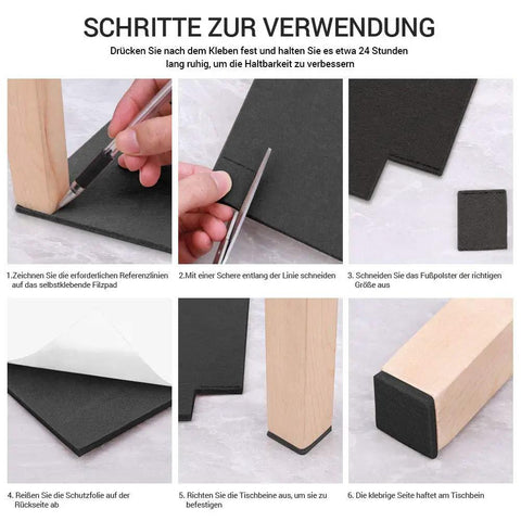 Self Adhesive Felt Tape Pack With Heavy Duty Pads For Furniture And Chairs, application steps on wood furniture.
