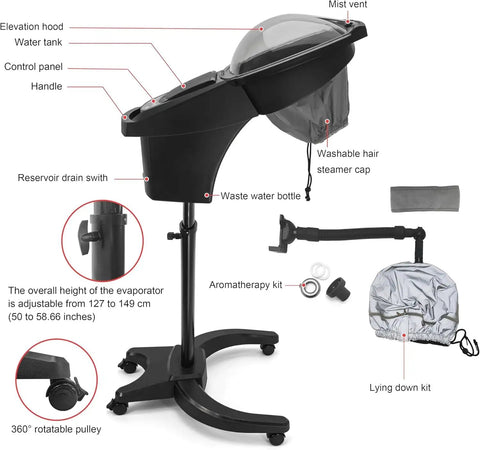 Hair Steamer With Micro Mist Scalp Detox System For Pro Salon Use, Reclining Chair Table, Shampoo Bowl, Hooded Mist, Digital Display