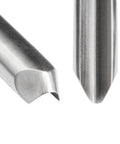 Close-up of razor-sharp steel blades from the Built Tough Four Piece HSS Bowl Gouge Set for heavy duty lathe work.