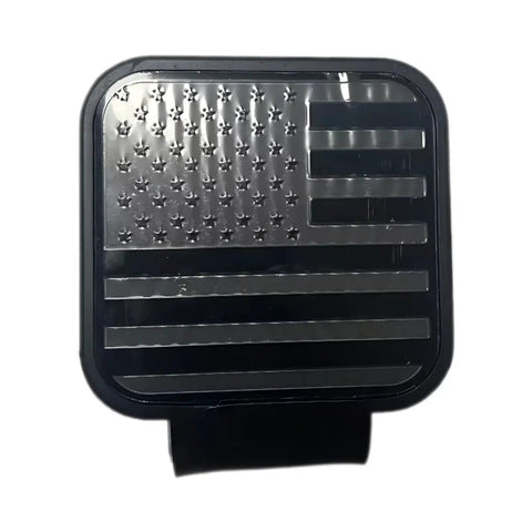 Two Inch Trailer Hitch Cover With American Flag Design Upgraded Rubber And Aluminum Shield For Receiver Tube Black And Silver Finish Heavy Duty Tow Hitch Plug For Automotive Exterior Accessories