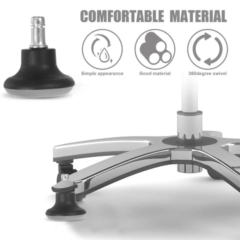 5pc Office Chair Casters with Black PU Solid Tires featuring a close-up of the caster wheel and swivel base for easy mobility.