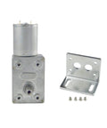 12V DC Gear Reduction Motor 370 Size With Right Angle Mount Base And Bracket, 20 RPM Output, motor and metal bracket shown
