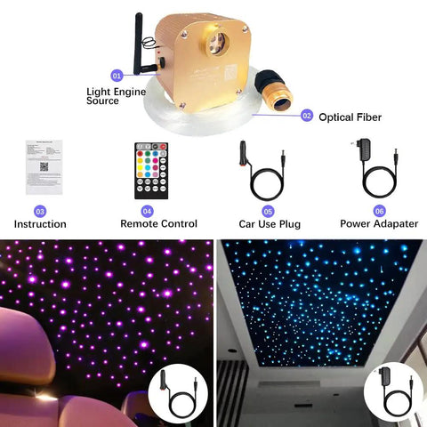 Lit 16W RGBW Bluetooth App Controlled Fiber Optic Star Ceiling Kit with Music Sync and Twinkle Effect accessories and examples
