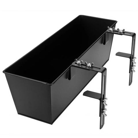Set Of Four Heavy Duty Metal Railing Planters, 16 Inch Rectangular Window Boxes with brackets for easy balcony installation.