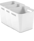 Three Pack White Plastic Storage Cubes 11 By 11 By 10 Inches BPA Free Space Saving Stackable Bins With Handles