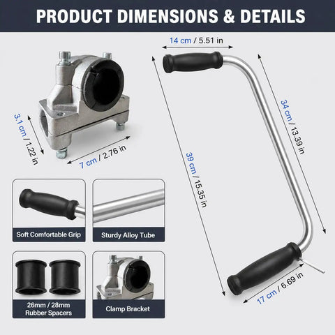 Adjustable Trimmer Support Handle Kit for 535RX, clamp bracket, alloy tube, soft grip, 39 cm handle