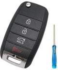 Kia 4 Button Folding Key Fob Shell Replacement Case For Optima Sorento Sportage Rio Soul Forte Carens No Circuit Board Inside Use Your Own Chip No Reprogramming Needed Easy Drop In Fit Keyless Entry Cover with screwdriver.
