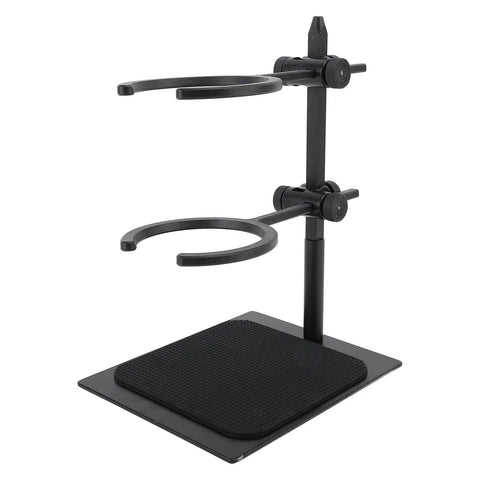 Top Shelf Pour Over Coffee Dripper Stand Set With Double Tier Brew Station showing adjustable black aluminum frame.
