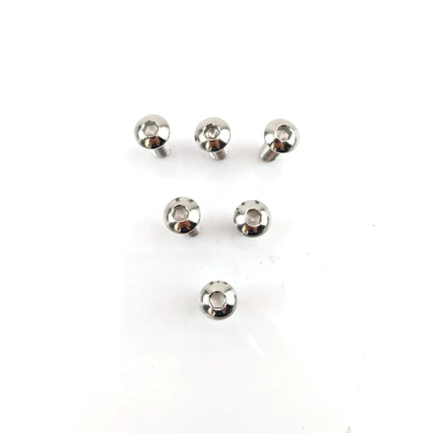 Top Shelf Stainless Steel Clutch Inspection Cover Bolts Set Fits Harley Davidson Sportster 2004 And Up Heavy Duty Motorcycle Derby Screw six polished bolts on white background.