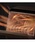 Installation Free Compact Desktop Dishwasher With Slick Pull Out Tray and Heavy Duty Triple Filter showcasing interior with dishes and cleaning action.