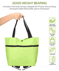 2 In 1 Foldable Shopping Cart With Wheels And Waterproof Tote, green tote with black straps, lightweight and durable for travel