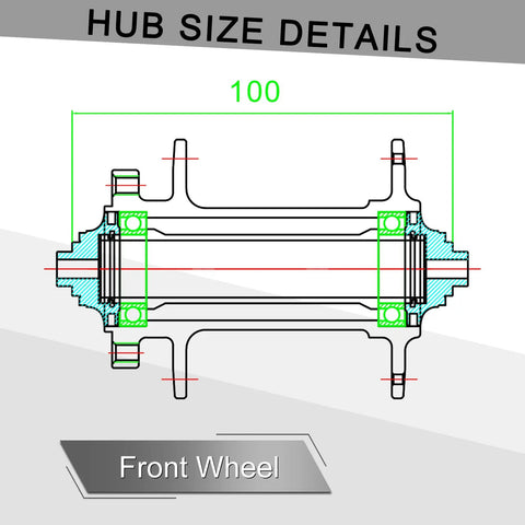 Technical diagram of front wheel hub size details, All Terrain Mountain Bike Wheelset with Carbon Hub for 26 27.5 and 29 Inches