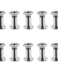 Top Shelf M5 X 50mm Chicago Screw Bind Posts With Ten Millimeter Caps crafted from solid carbon steel, displayed in a row.
