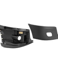 HECASA two-piece front bumper end cap and inner reinforcement, black plastic, passenger-side for Freightliner Cascadia.