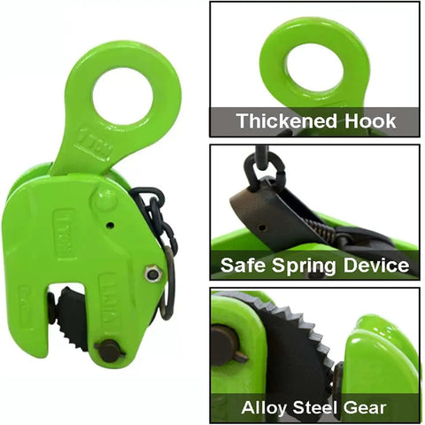 Heavy Duty Vertical Plate Clamp 5 Ton 11000 Lbs Beefy Alloy Steel Sheet Lifter with thickened hook for secure lifting.