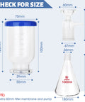 1000ml Glass Vacuum Filtration Rig With 300ml Graduated Funnel and dimensions for quick lab filtration and distillation tasks